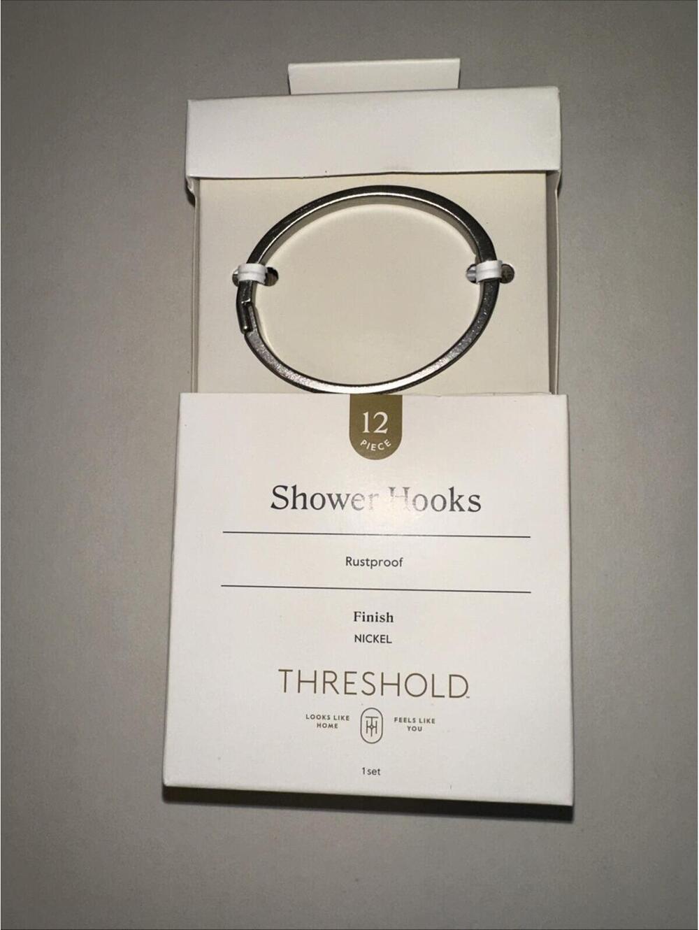 Threshold Rust-Proof Oval Shower Rings/Hooks Set of 12 - Nickel Finish - NEW